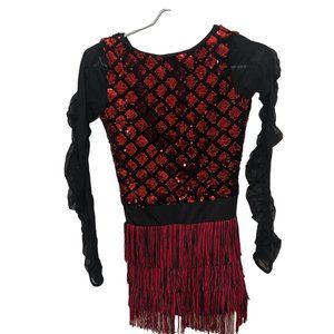 Custom Jazz Contemporary Dance, Jumpsuit Costume Red Sequin 10-12 yrs old girl,